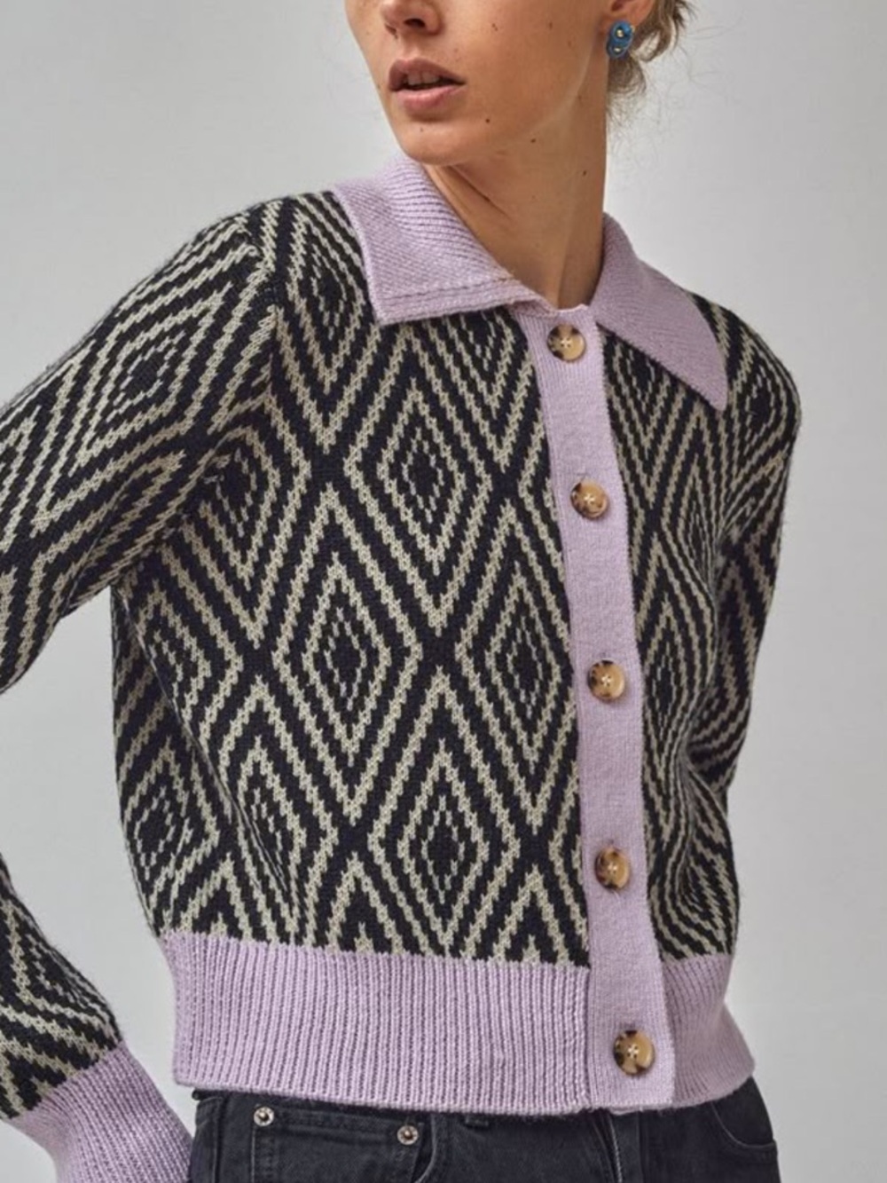 No.6 Lane Cardigan in Lilac Diamond